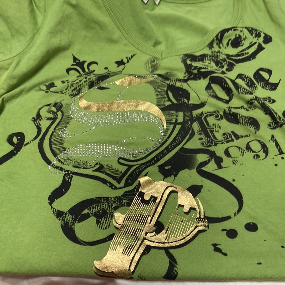 Vintage JR’s South Pole T-Shirt size l short sleeve Green sparkly design front - Picture 7 of 8